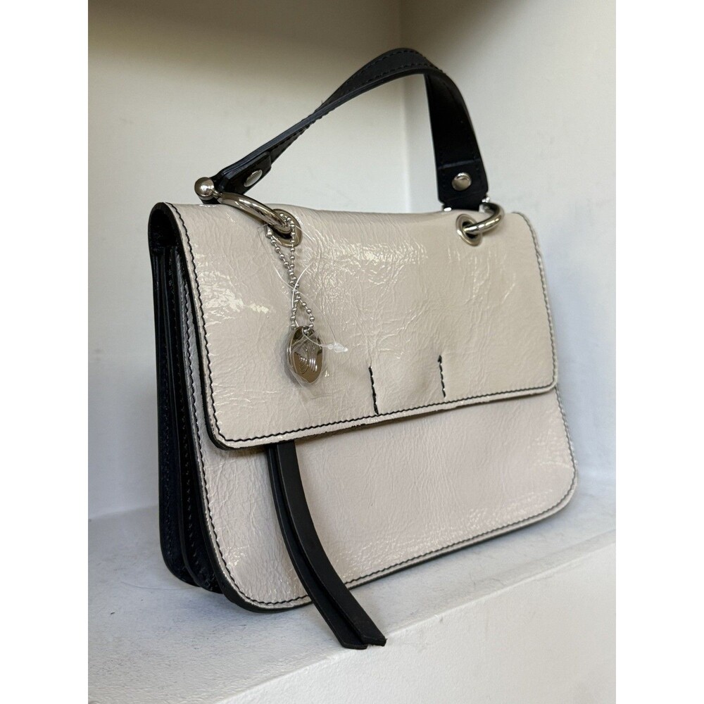 NWT Laura Di Maggio Milano Taupe Patent Leather 2-Way Shoulder Satchel Bag